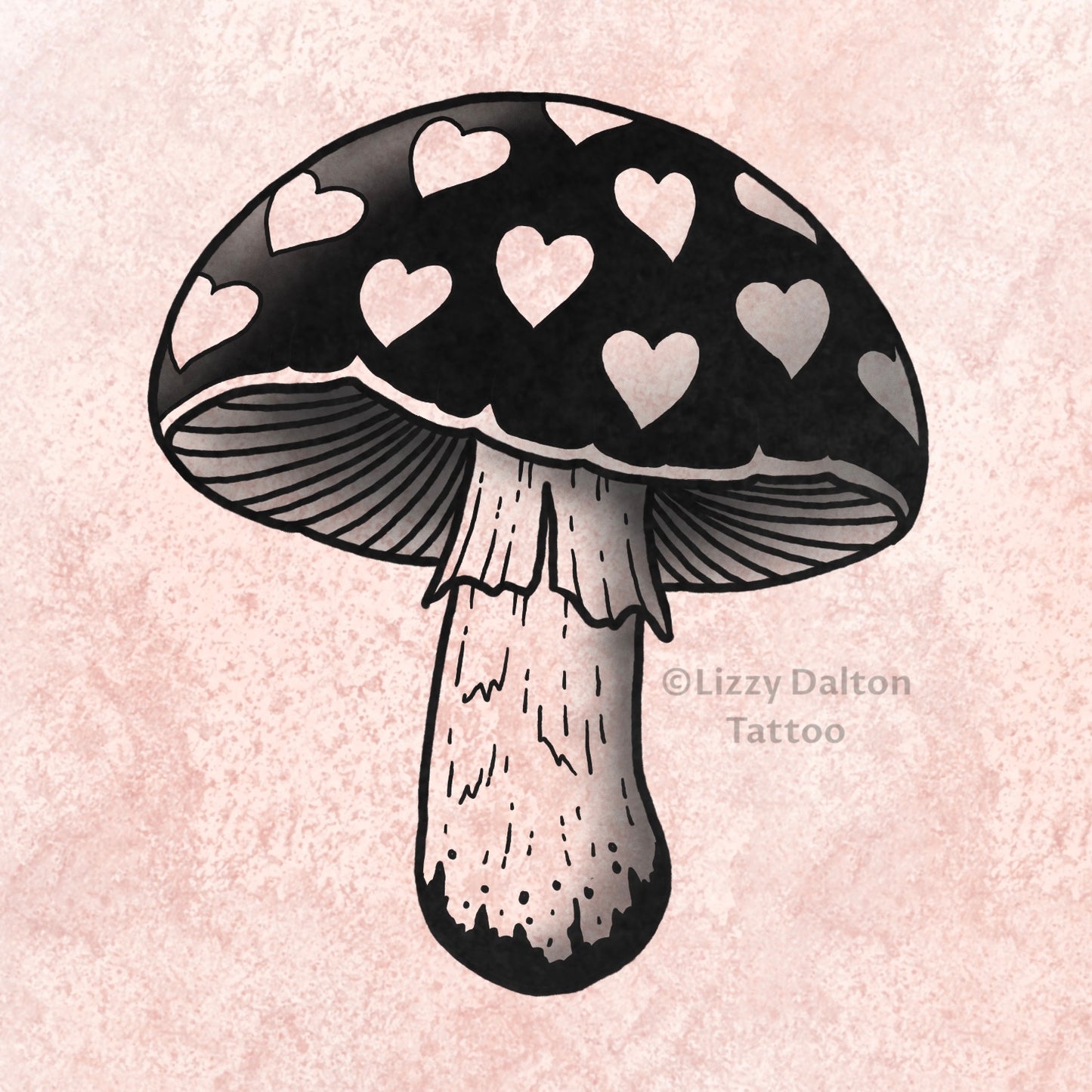 Heart Mushroom - Black and Grey