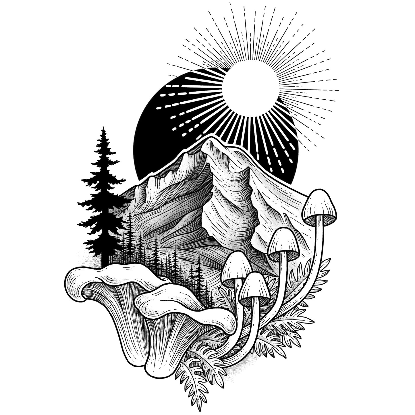 Hood with Mushrooms - Black and Grey