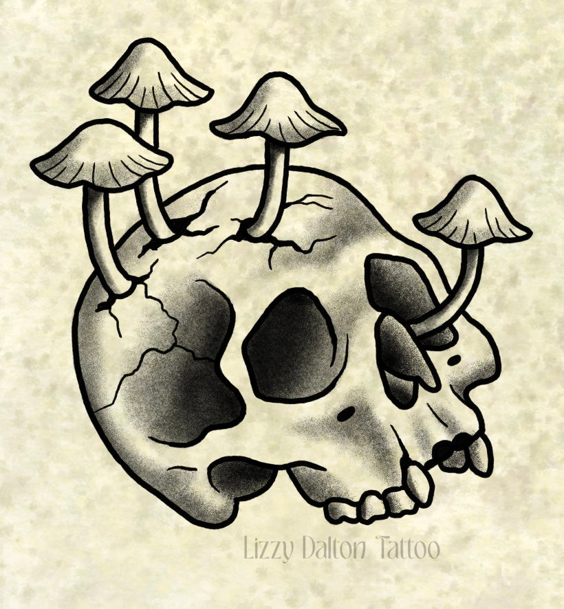 Mushroom Skull - Black and Gray